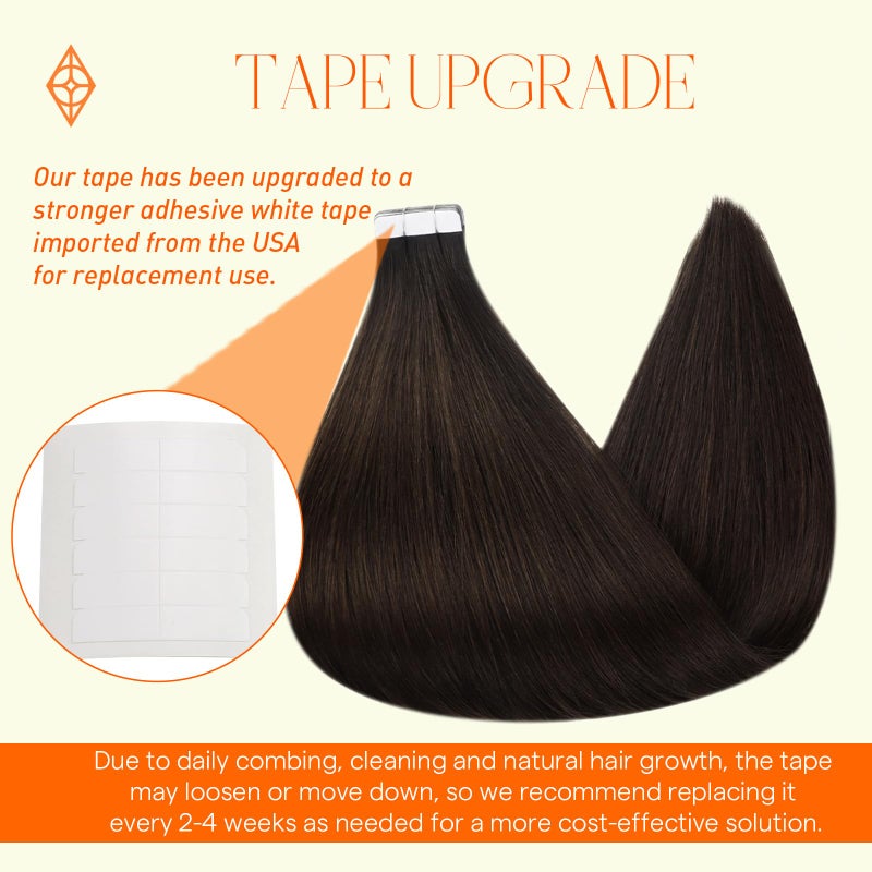 Full Shine Tape in Hair Extensions Real Human Hair 16Inch Color 2 Dark Brown Seamless Hair Extensions Tape in Double Sided Tape Hair Extensions 40Pcs Invisible Skin Weft 100G for Women - Image 2